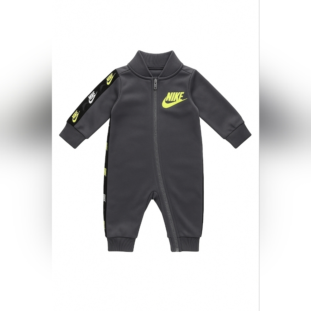 Nike Baby Boys Long Sleeve Tricot Taping Coverall - charcoal gray, black, neon